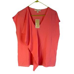 New Michael Kors Frill Fruffle Flowy Sleeveless Shirt Top Pink